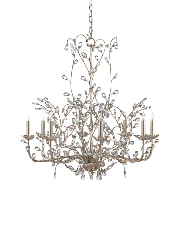 Currey & Company Crystal Bud Silver Large Chandelier
