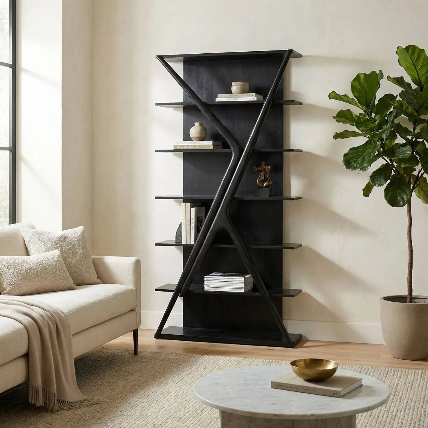 Noir Vetra Bookcase, Hand Rubbed Black