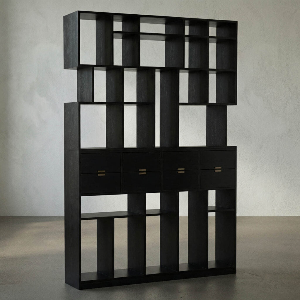 Noir Grobius Bookcase, Hand Rubbed Black