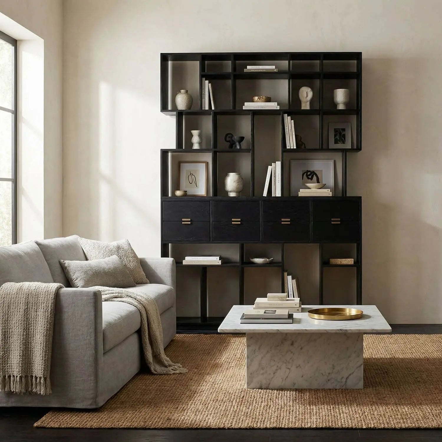 Noir Grobius Bookcase, Hand Rubbed Black