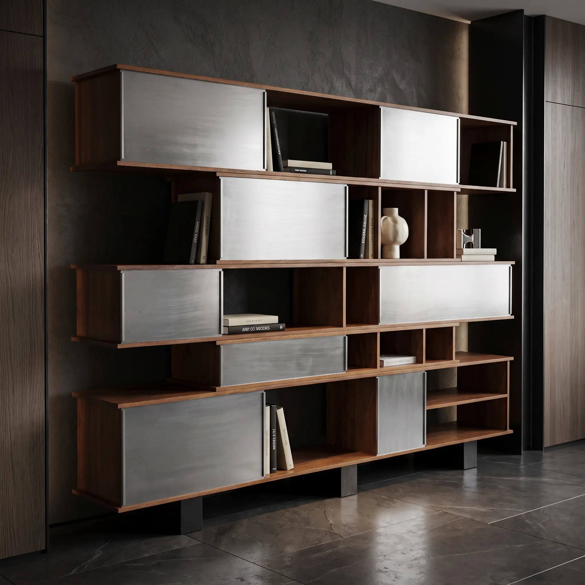 Noir Cyrus Shelving with Aluminum Panels