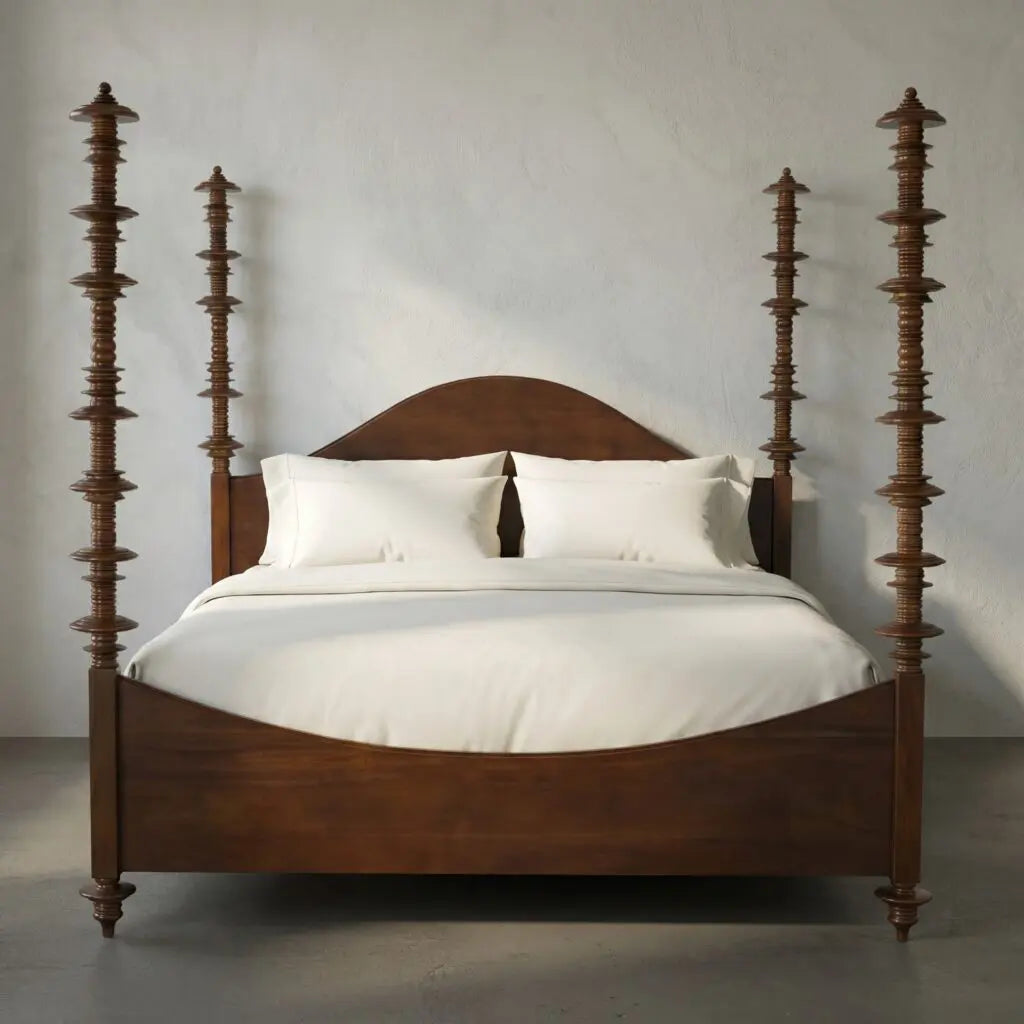 Noir Ferret Bed Eastern King, Hand Rubbed Brown
