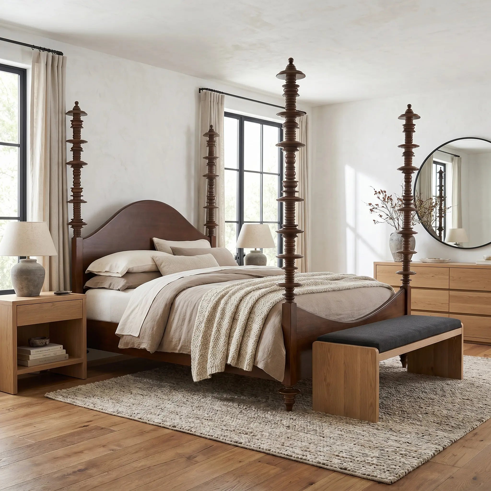 Noir Ferret Bed Queen, Hand Rubbed Brown