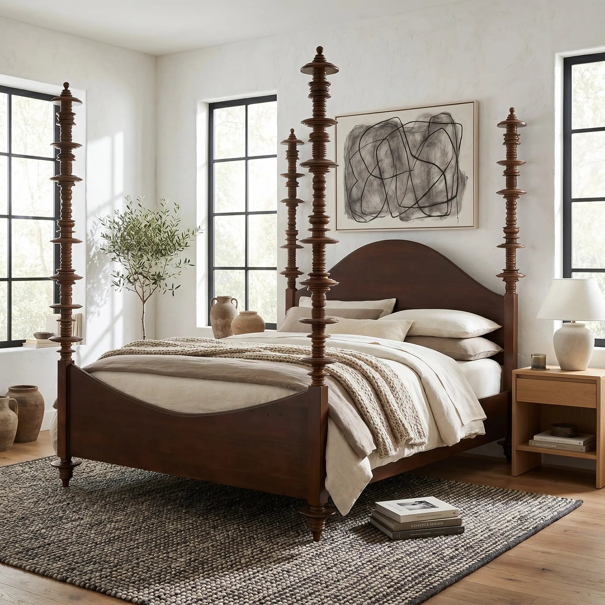 Noir Ferret Bed Queen, Hand Rubbed Brown