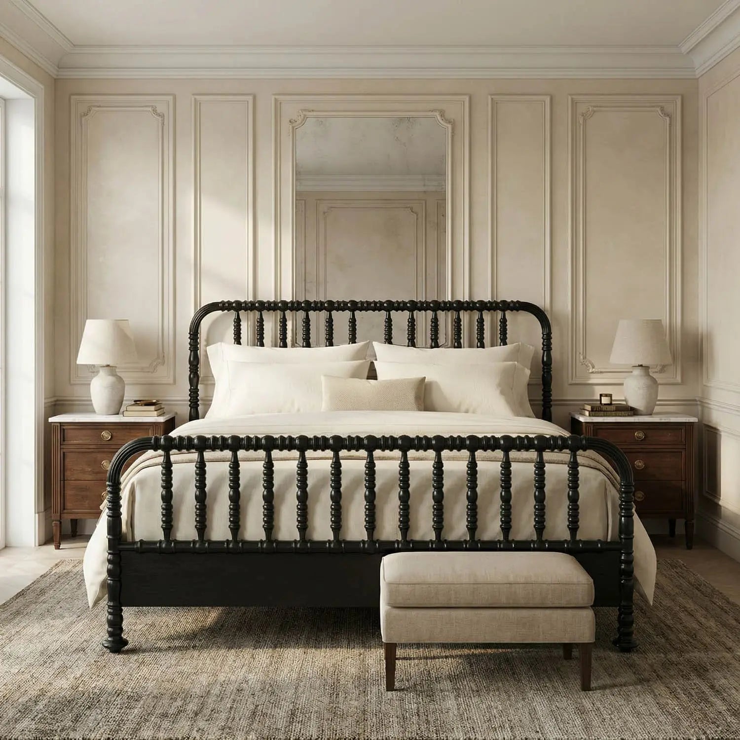 Noir Bachelor Bed, Eastern King, Hand Rubbed Black