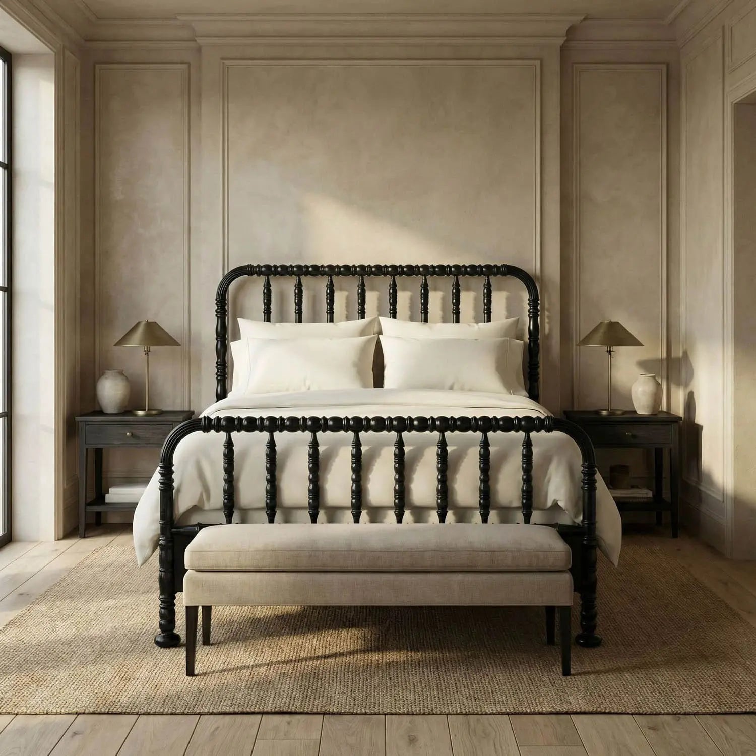Noir Bachelor Bed, Queen, Hand Rubbed Black