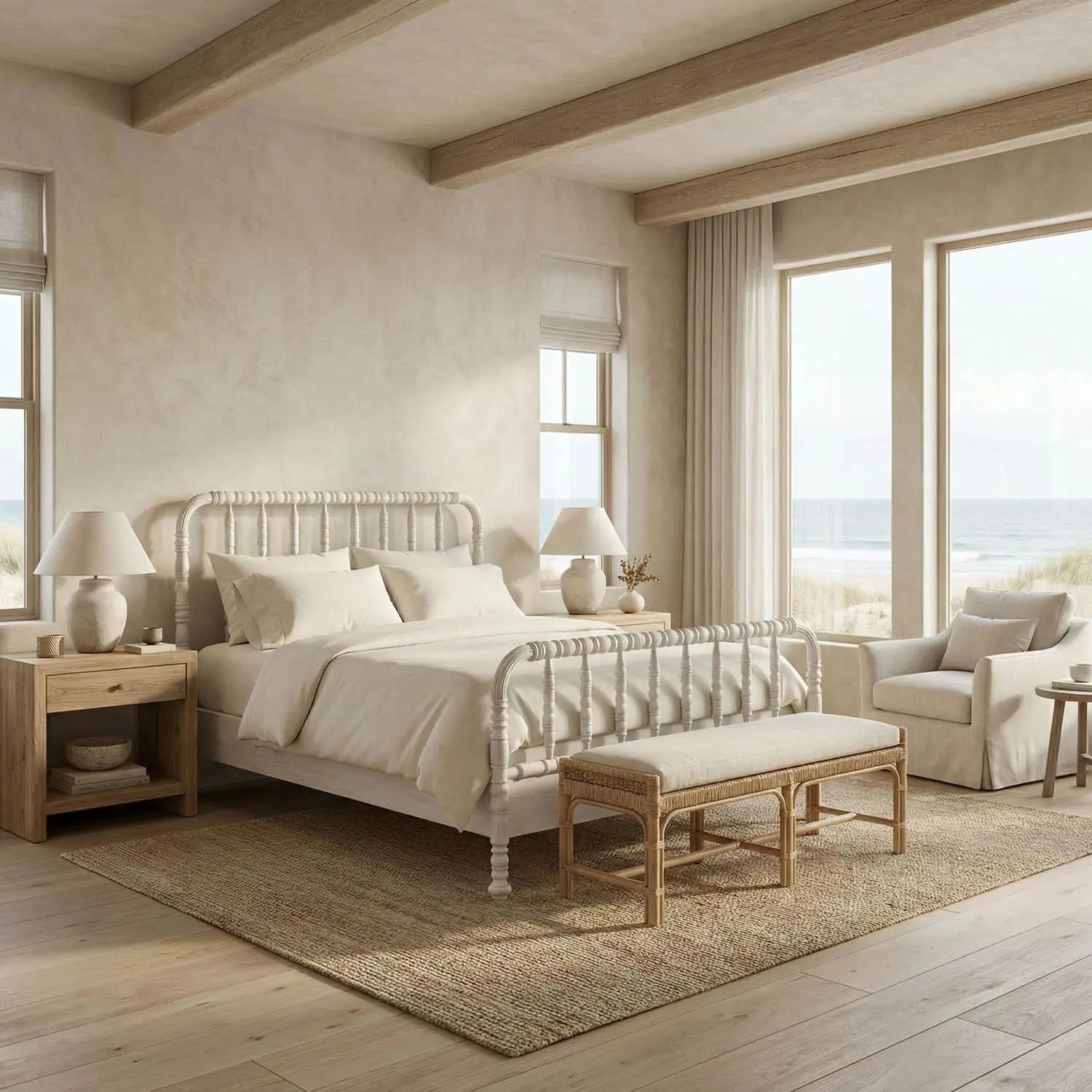 Noir Bachelor Bed, Queen, White Wash