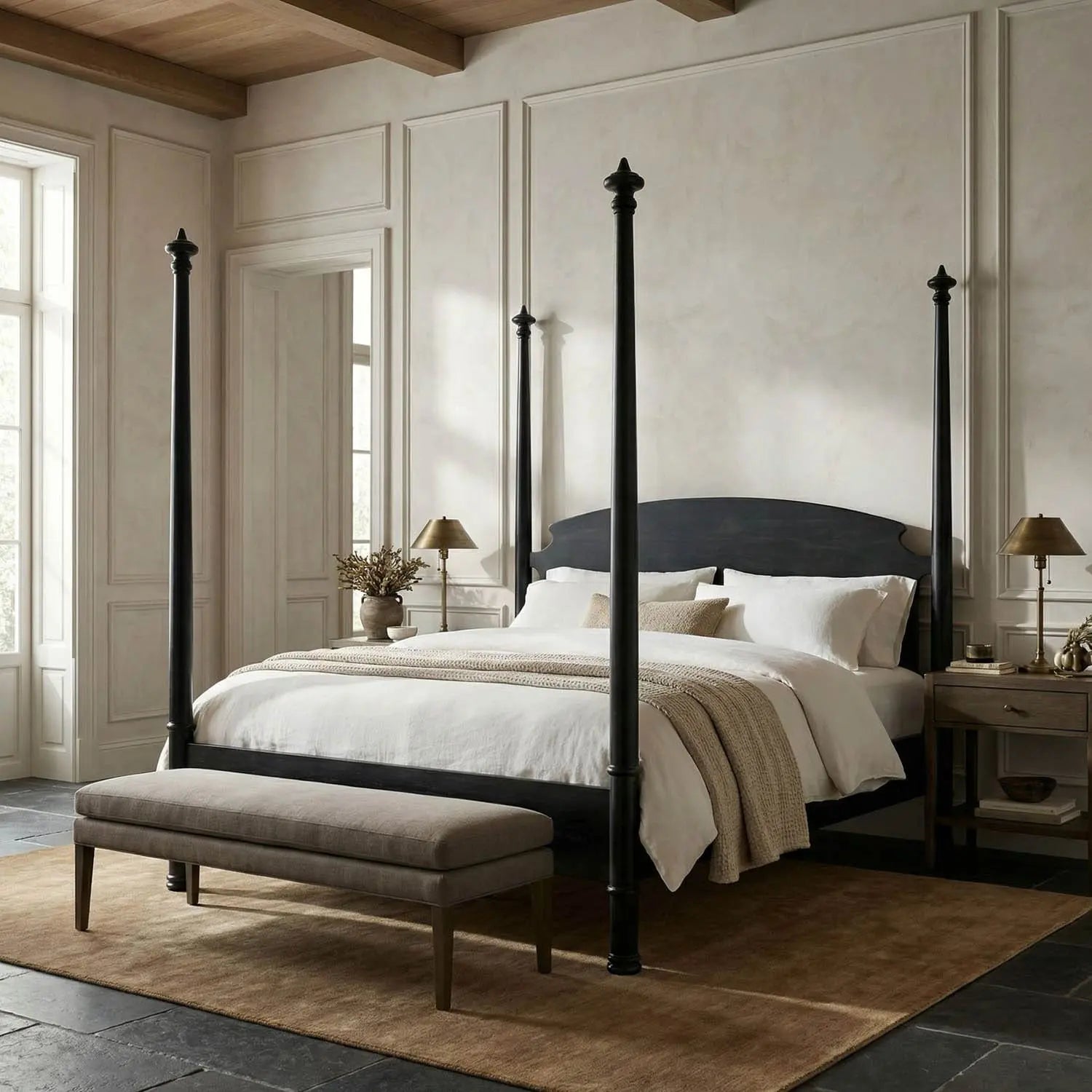 Noir New Douglas Bed, Eastern King, Hand Rubbed Black