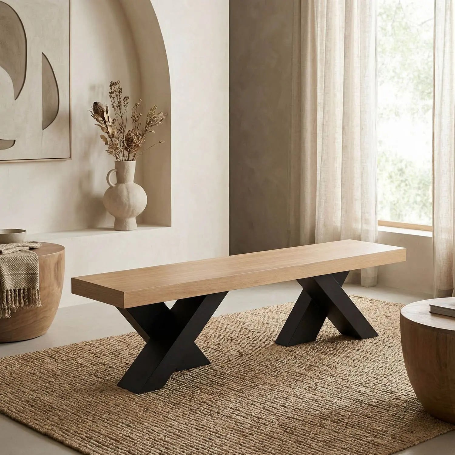 Noir Gravity Bench, White Oak With Metal