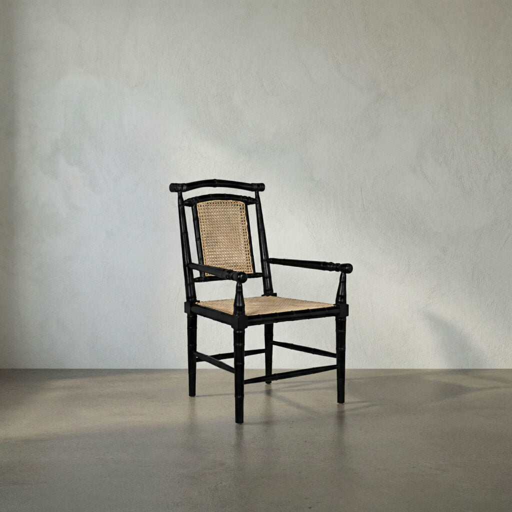 Noir Colonial Bamboo Arm Chair, Hand Rubbed Black