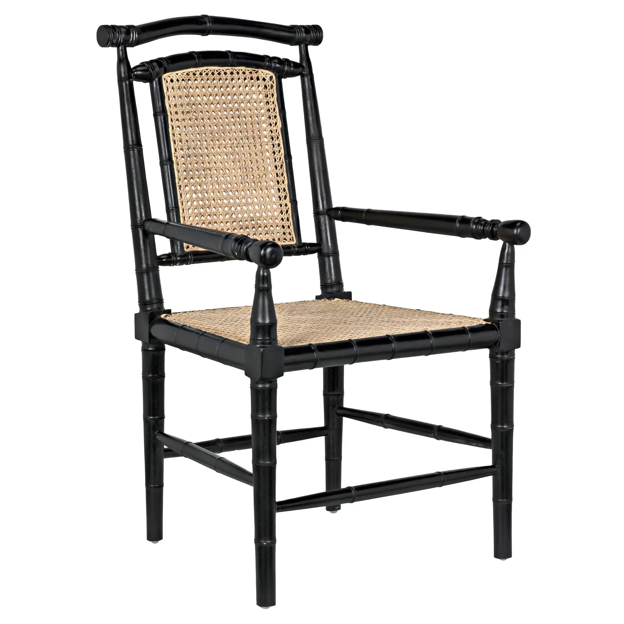 Noir Colonial Bamboo Arm Chair, Hand Rubbed Black