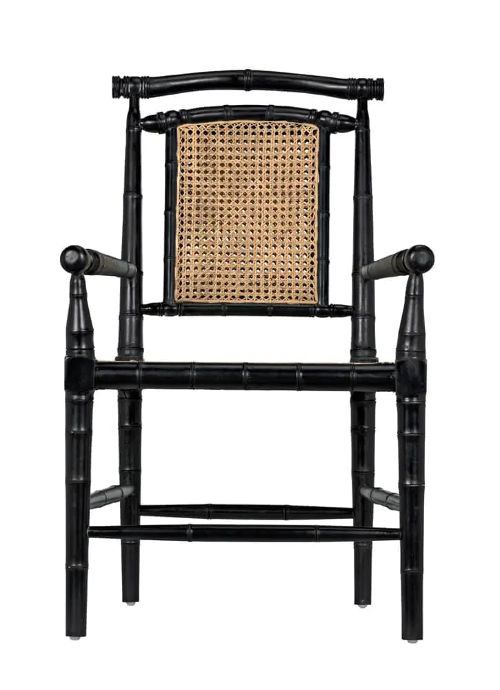 Noir Colonial Bamboo Arm Chair, Hand Rubbed Black