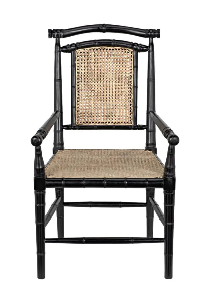 Noir Colonial Bamboo Arm Chair, Hand Rubbed Black