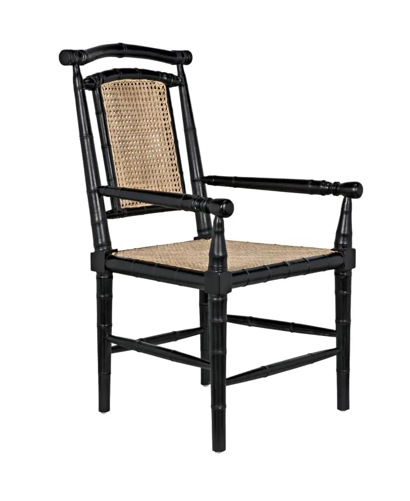 Noir Colonial Bamboo Arm Chair, Hand Rubbed Black
