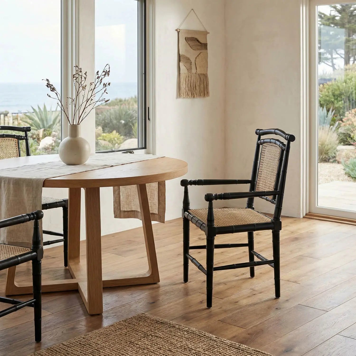 Noir Colonial Bamboo Arm Chair, Hand Rubbed Black