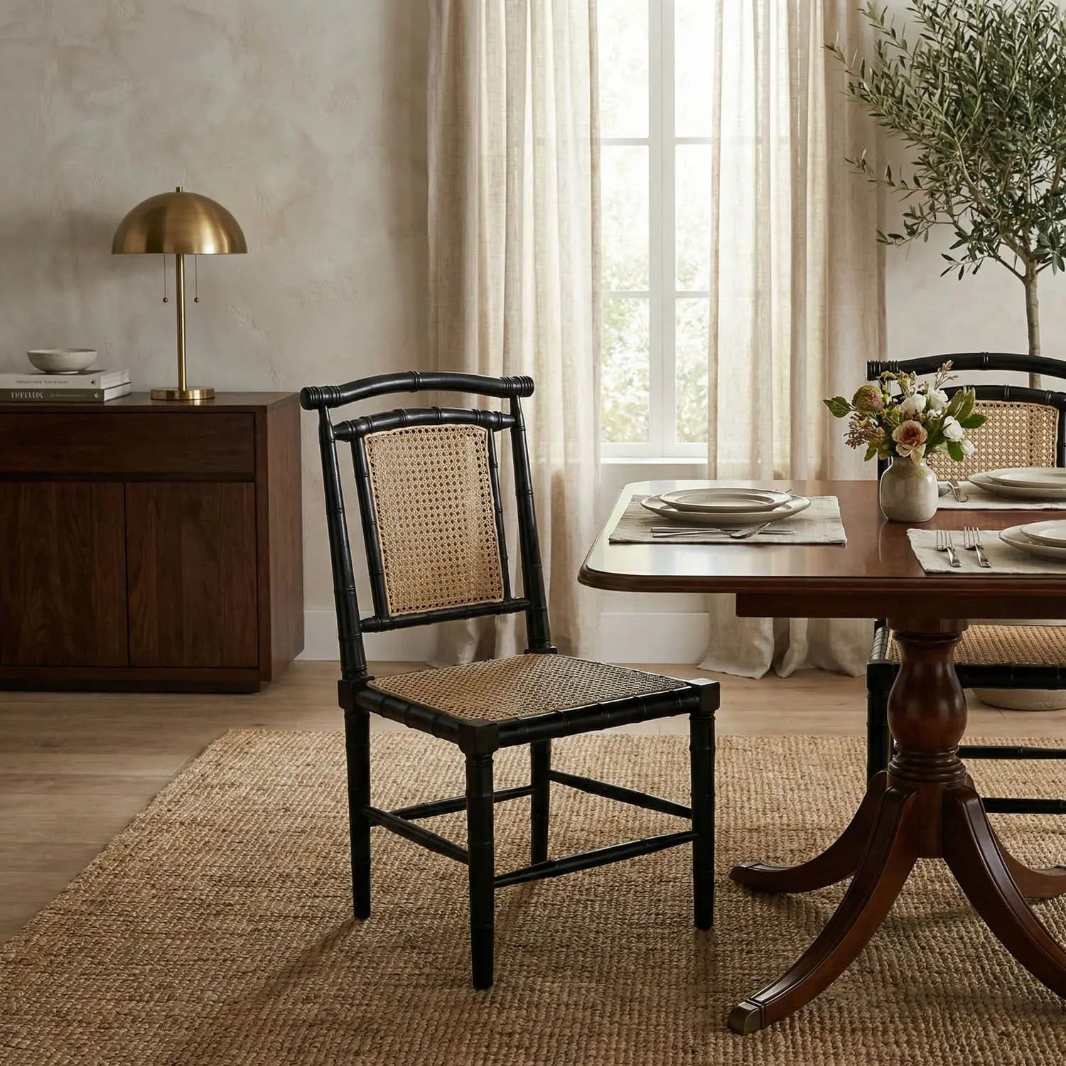 Noir Colonial Bamboo Side Chair, Hand Rubbed Black