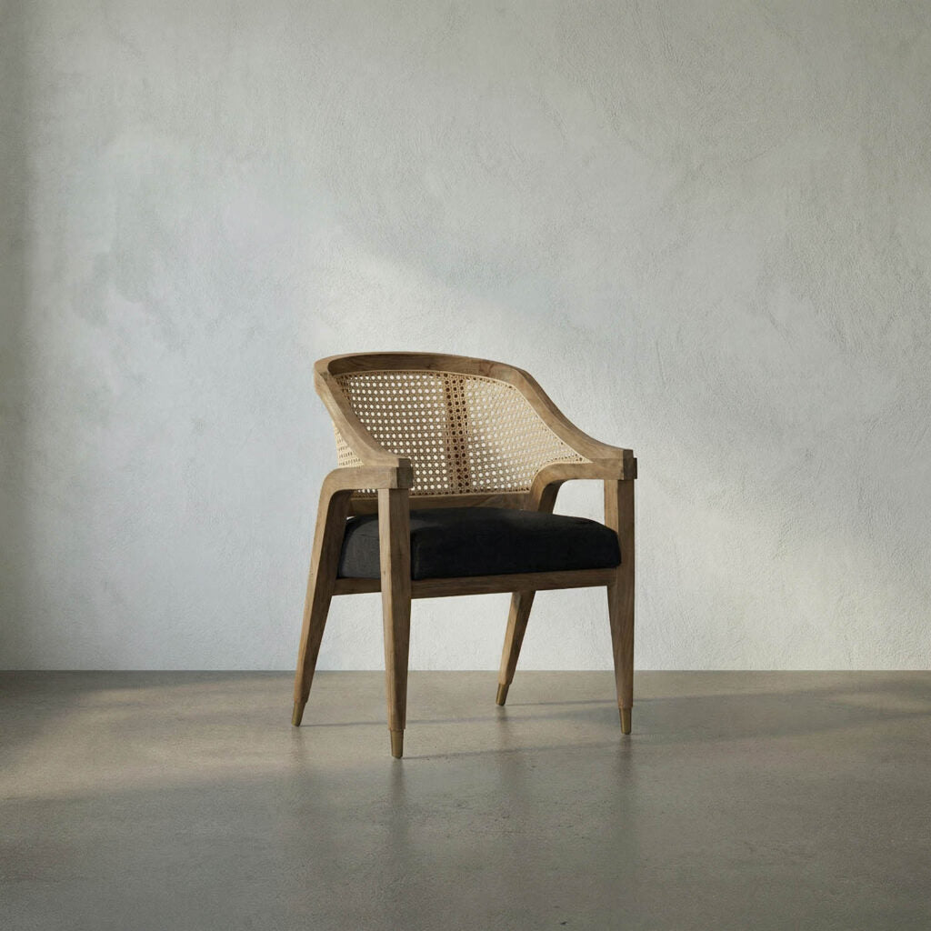 Noir Chloe Chair, Teak, Caning, And Black Cotton