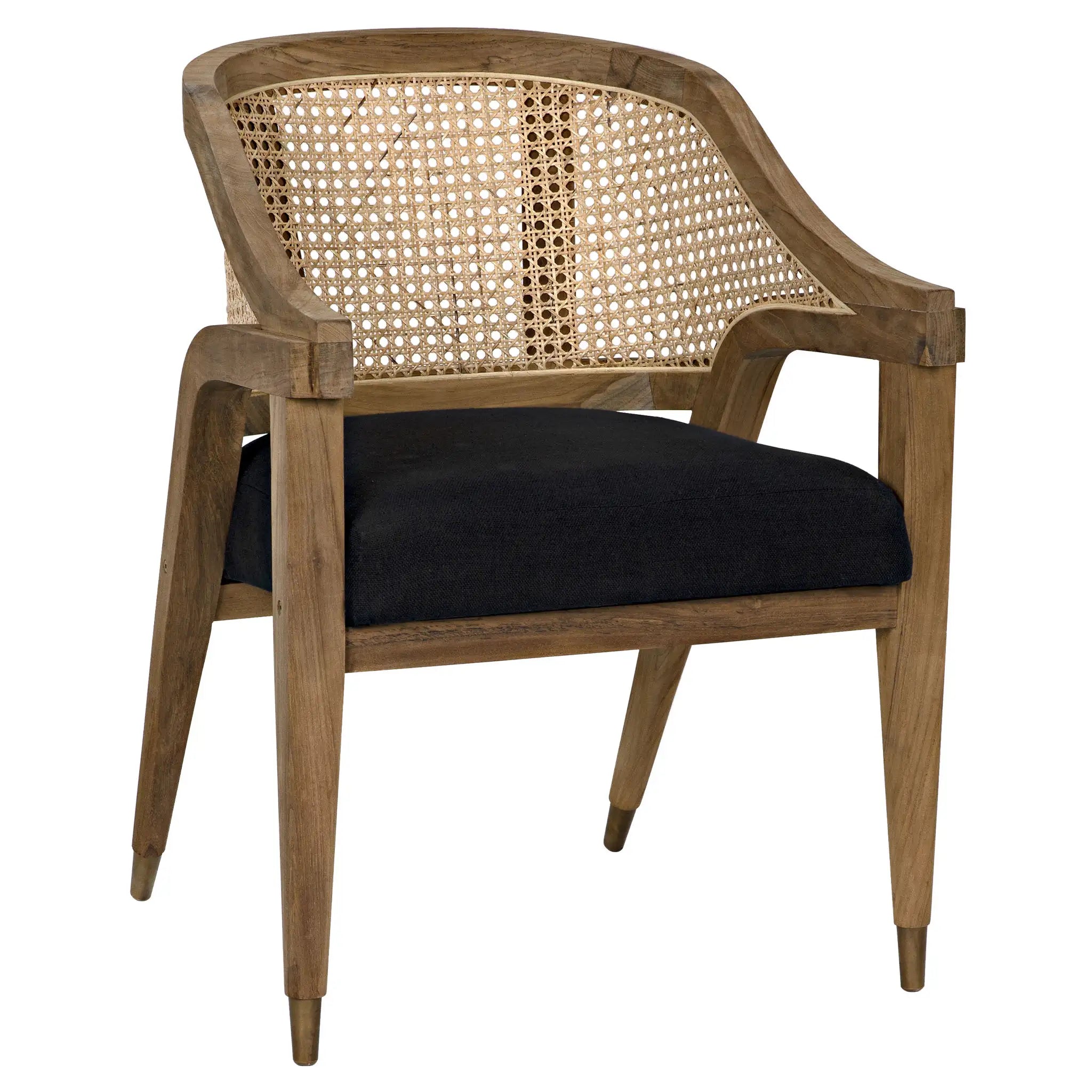 Noir Chloe Chair, Teak, Caning, And Black Cotton