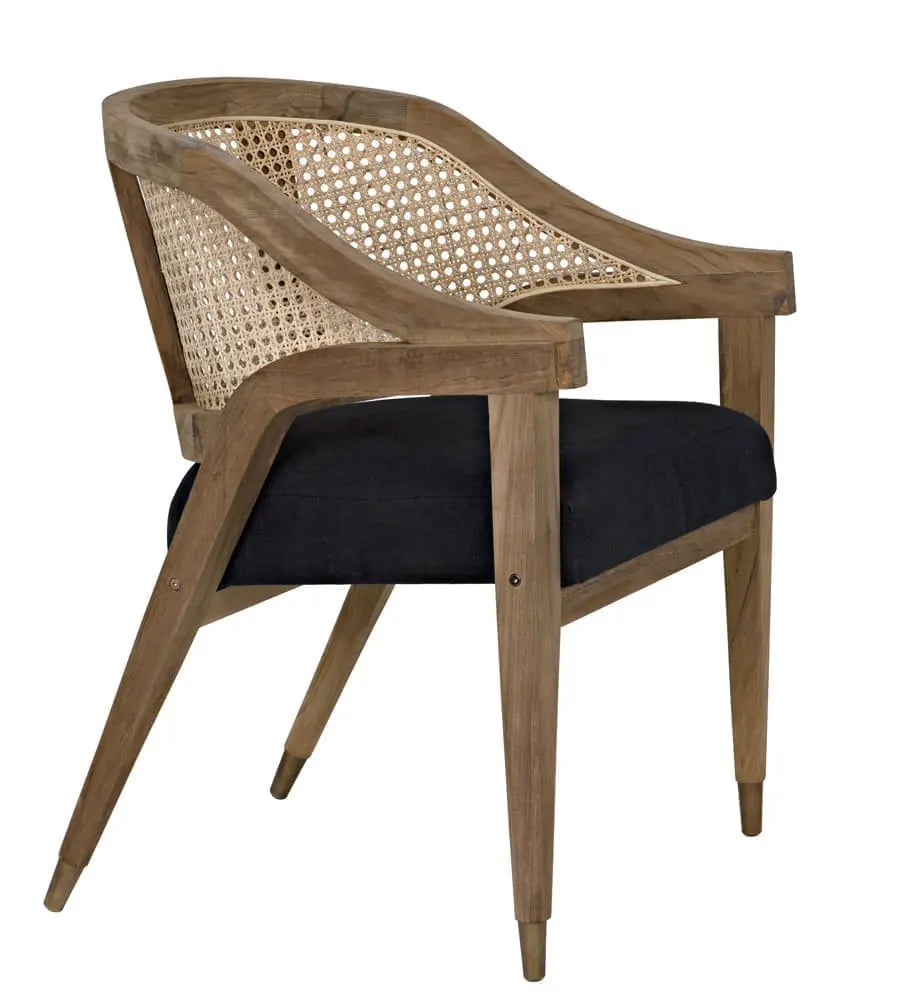Noir Chloe Chair, Teak, Caning, And Black Cotton