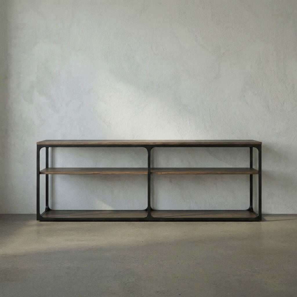 Noir Novie Console Black Steel With Dark Walnut
