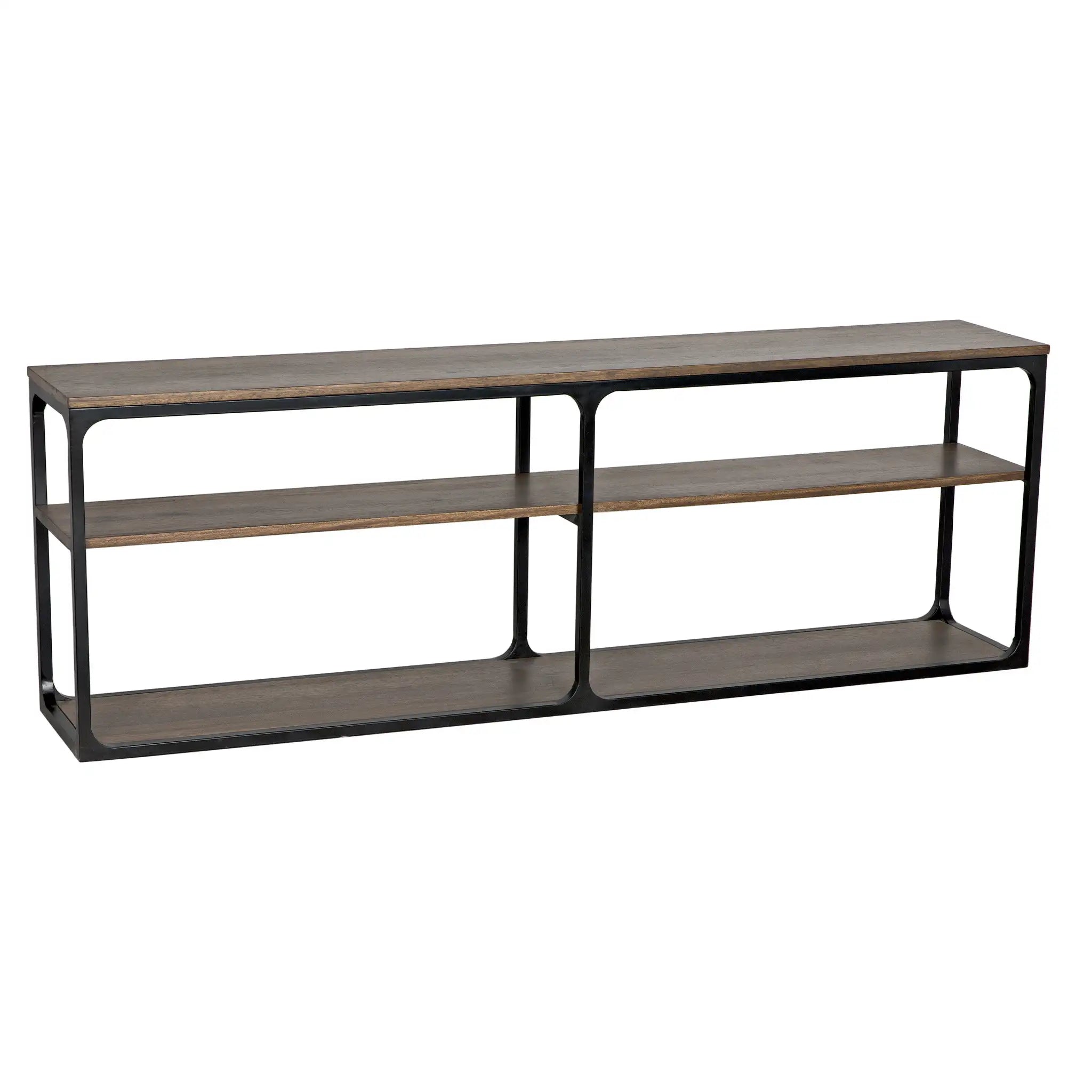 Noir Novie Console Black Steel With Dark Walnut