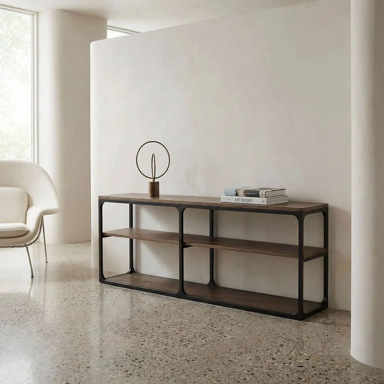 Noir Novie Console Black Steel With Dark Walnut