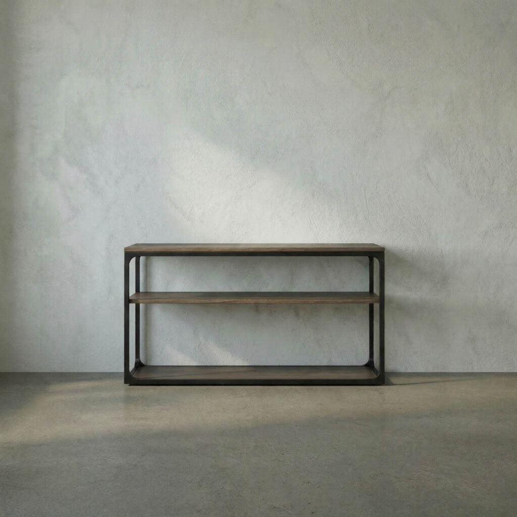 Noir Novie Console Black Steel With Dark Walnut