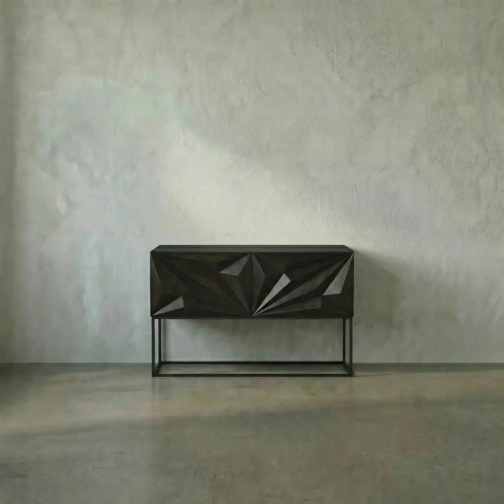 Noir Small Zurich Console, Ebony Walnut With Steel
