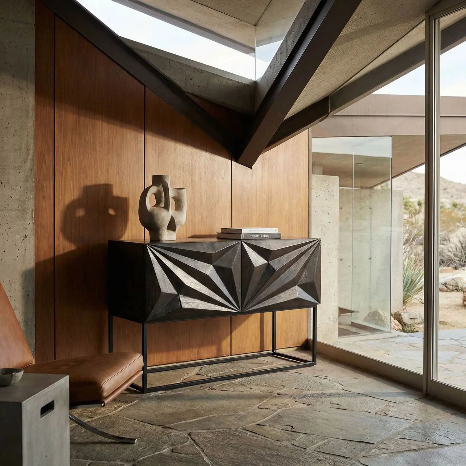 Noir Small Zurich Console, Ebony Walnut With Steel
