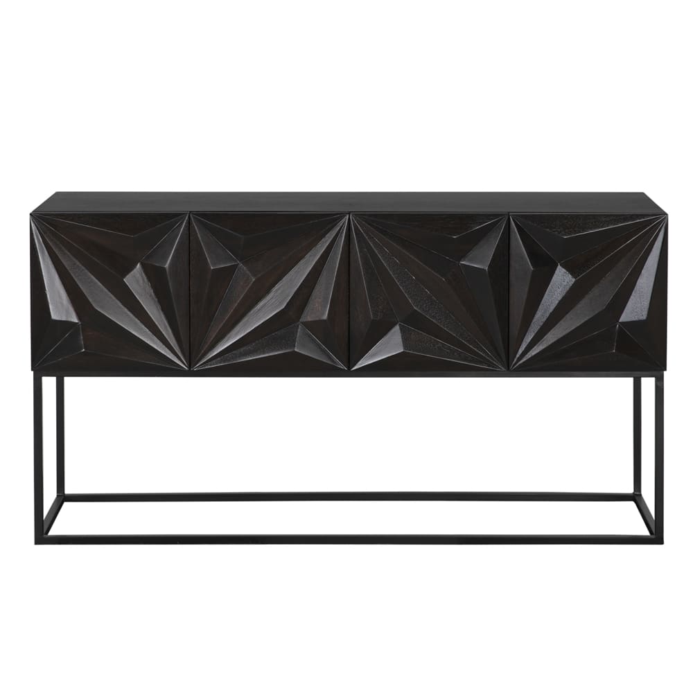 Noir Zurich Console, Ebony Walnut With Steel