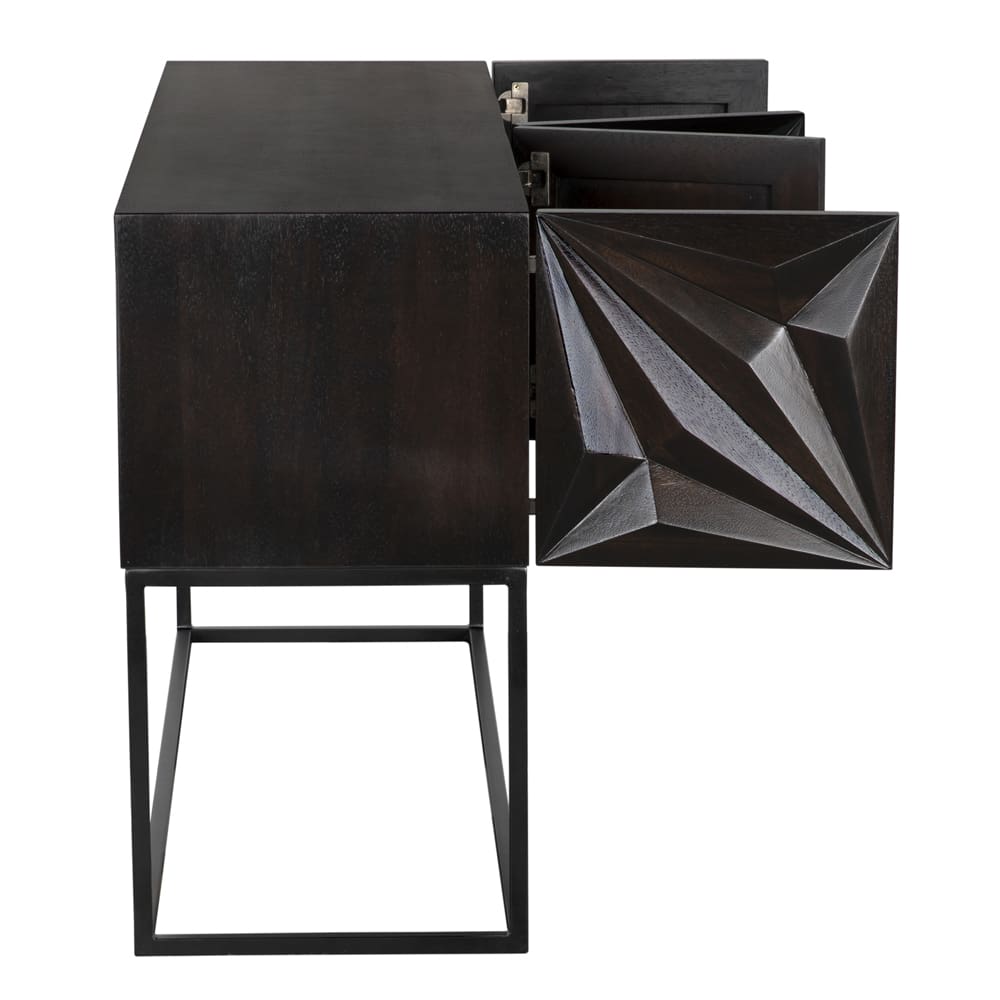 Noir Zurich Console, Ebony Walnut With Steel