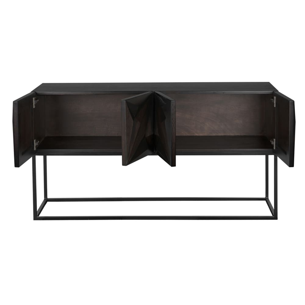 Noir Zurich Console, Ebony Walnut With Steel