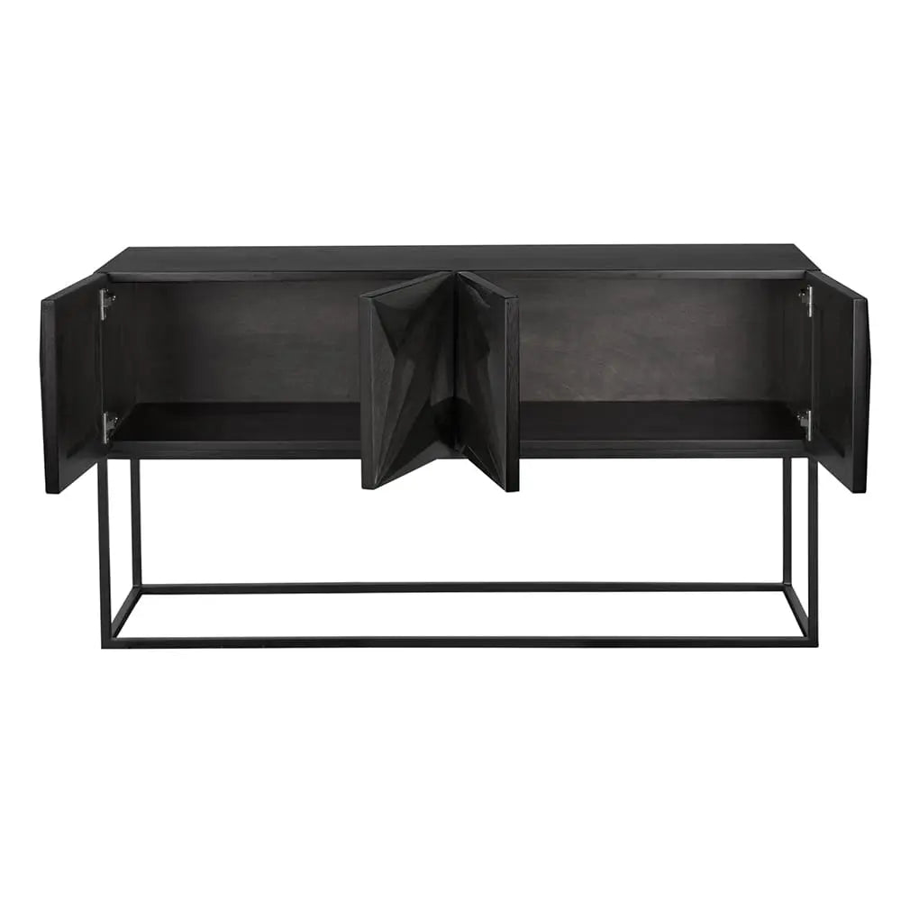 Noir Zurich Console, Ebony Walnut With Steel