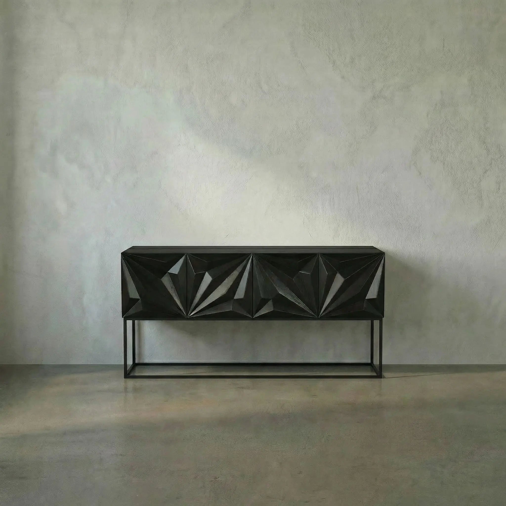 Noir Zurich Console, Ebony Walnut With Steel