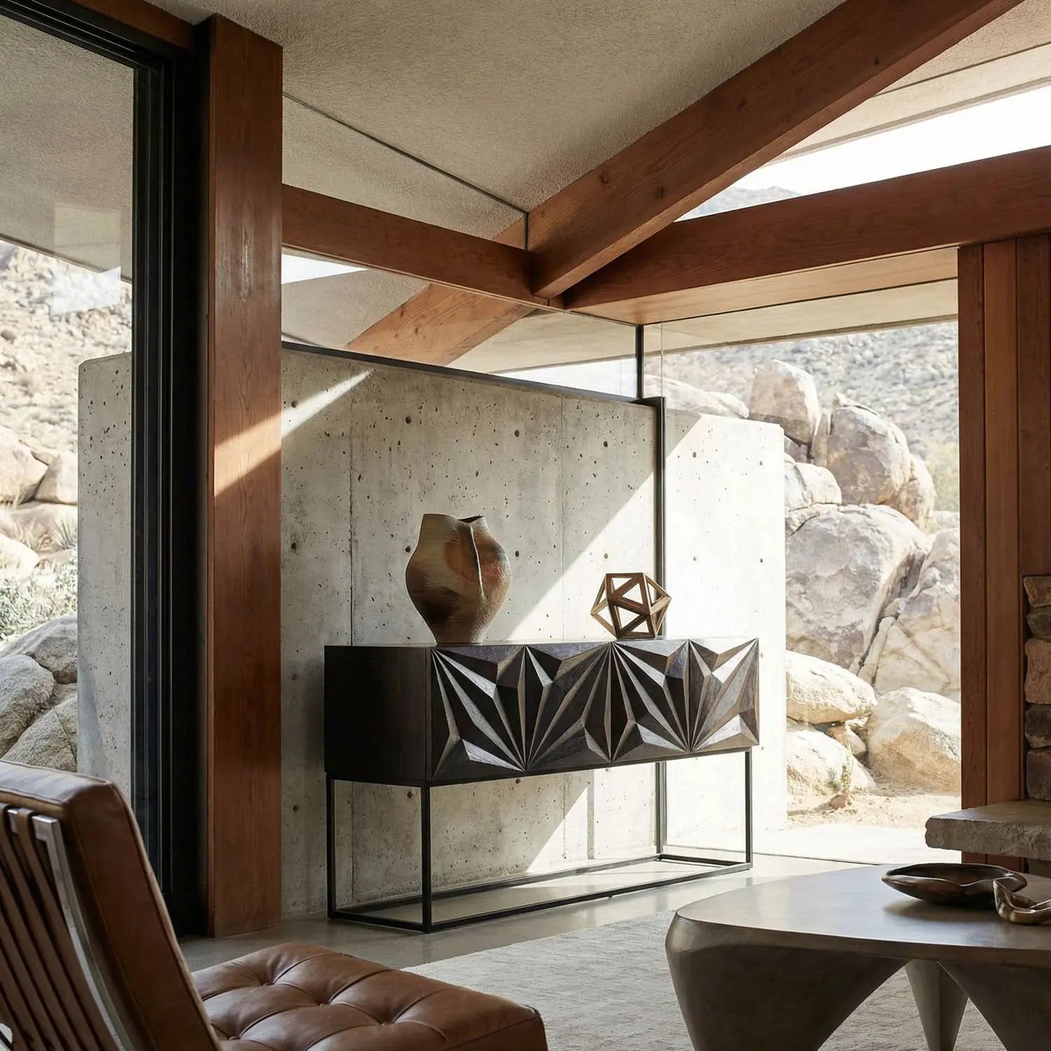 Noir Zurich Console, Ebony Walnut With Steel