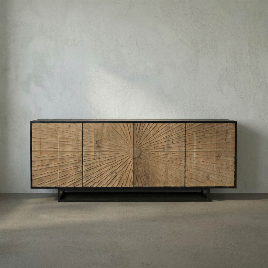 Noir Ra Sideboard, Hand Rubbed Black With Teak