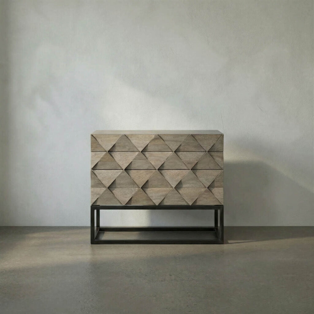 Noir Draco Sideboard With Steel Stand, Washed Walnut