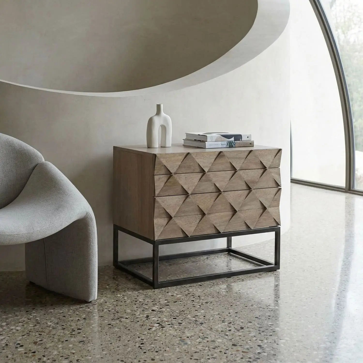 Noir Draco Sideboard With Steel Stand, Washed Walnut