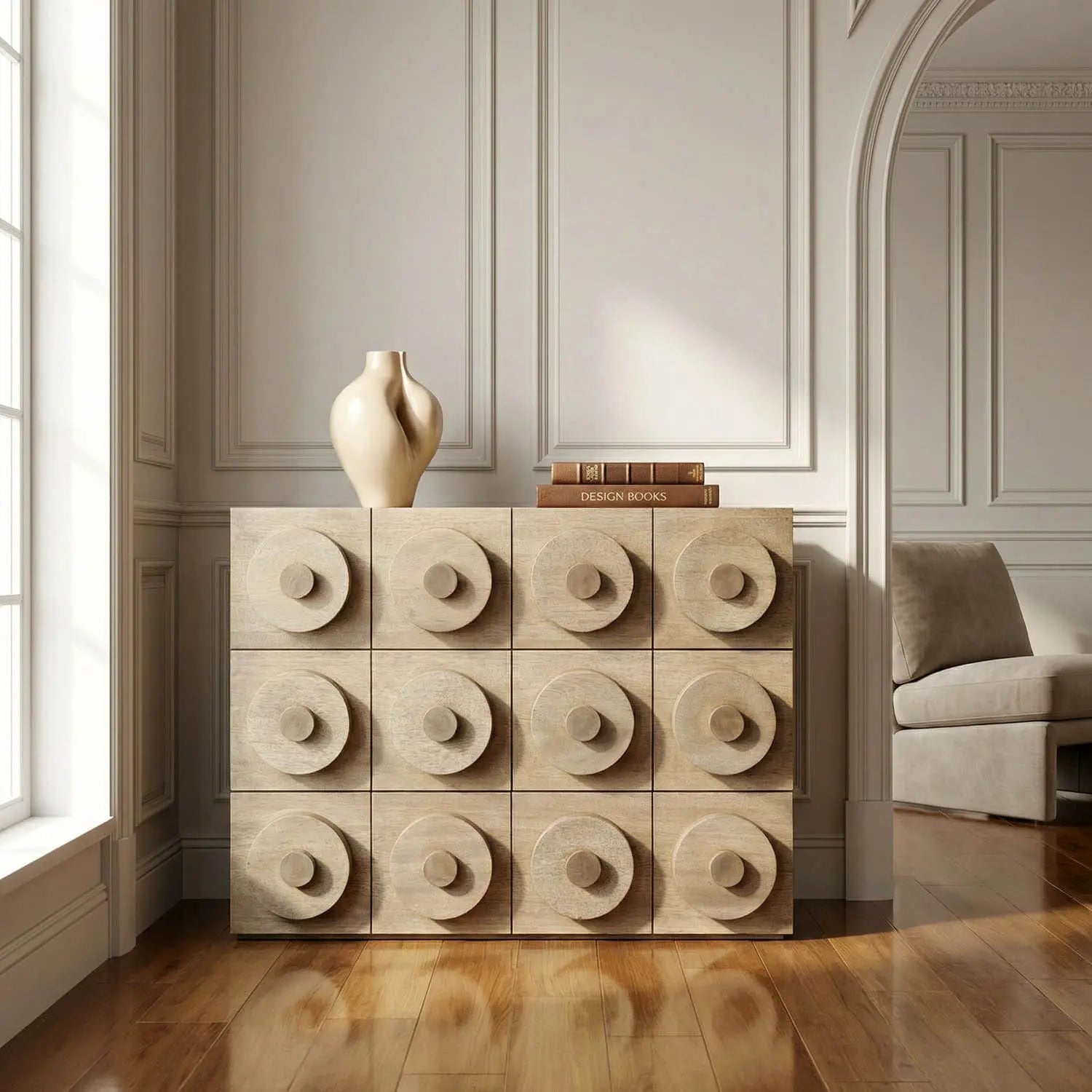 Noir Lego Sideboard With 3 Drawers, Washed Walnut