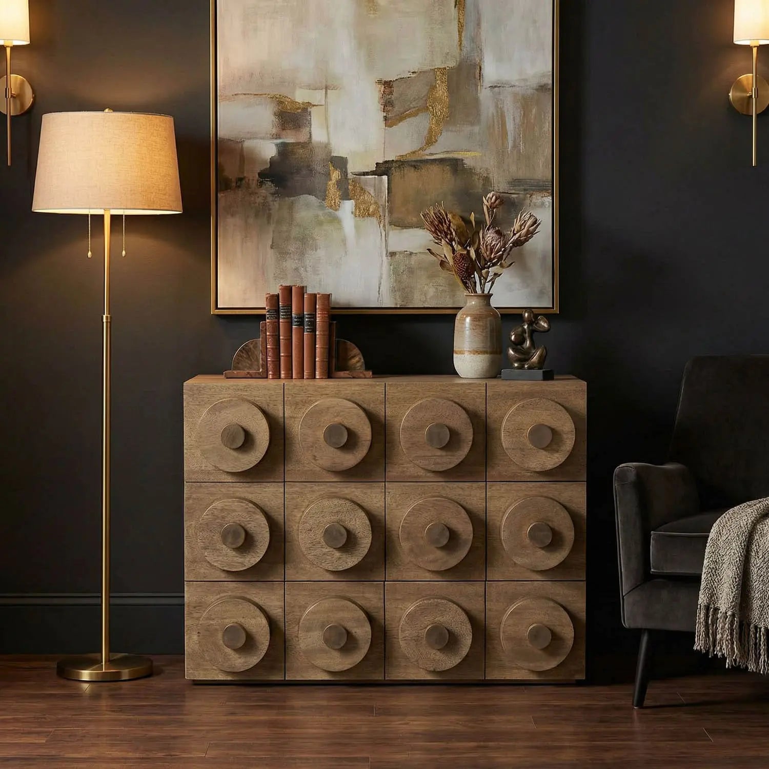 Noir Lego Sideboard With 3 Drawers, Washed Walnut