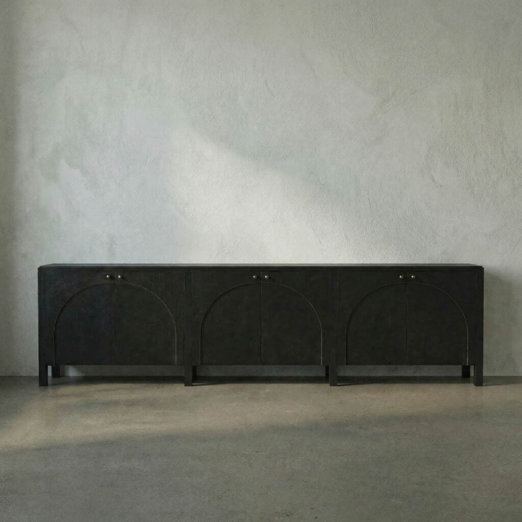 Noir Weston Sideboard, Hand Rubbed Black With Light Brown Trim