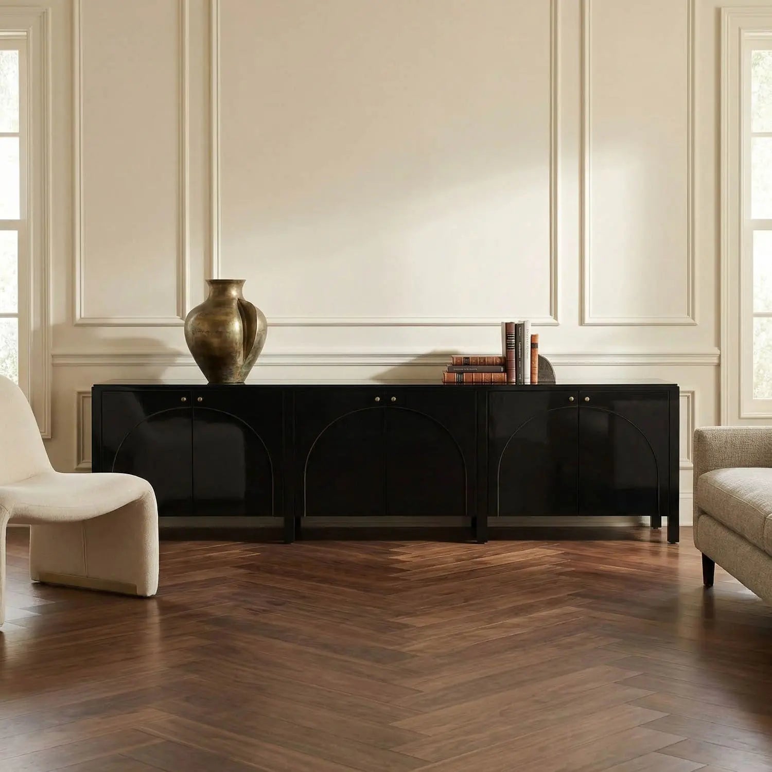 Noir Weston Sideboard, Hand Rubbed Black With Light Brown Trim