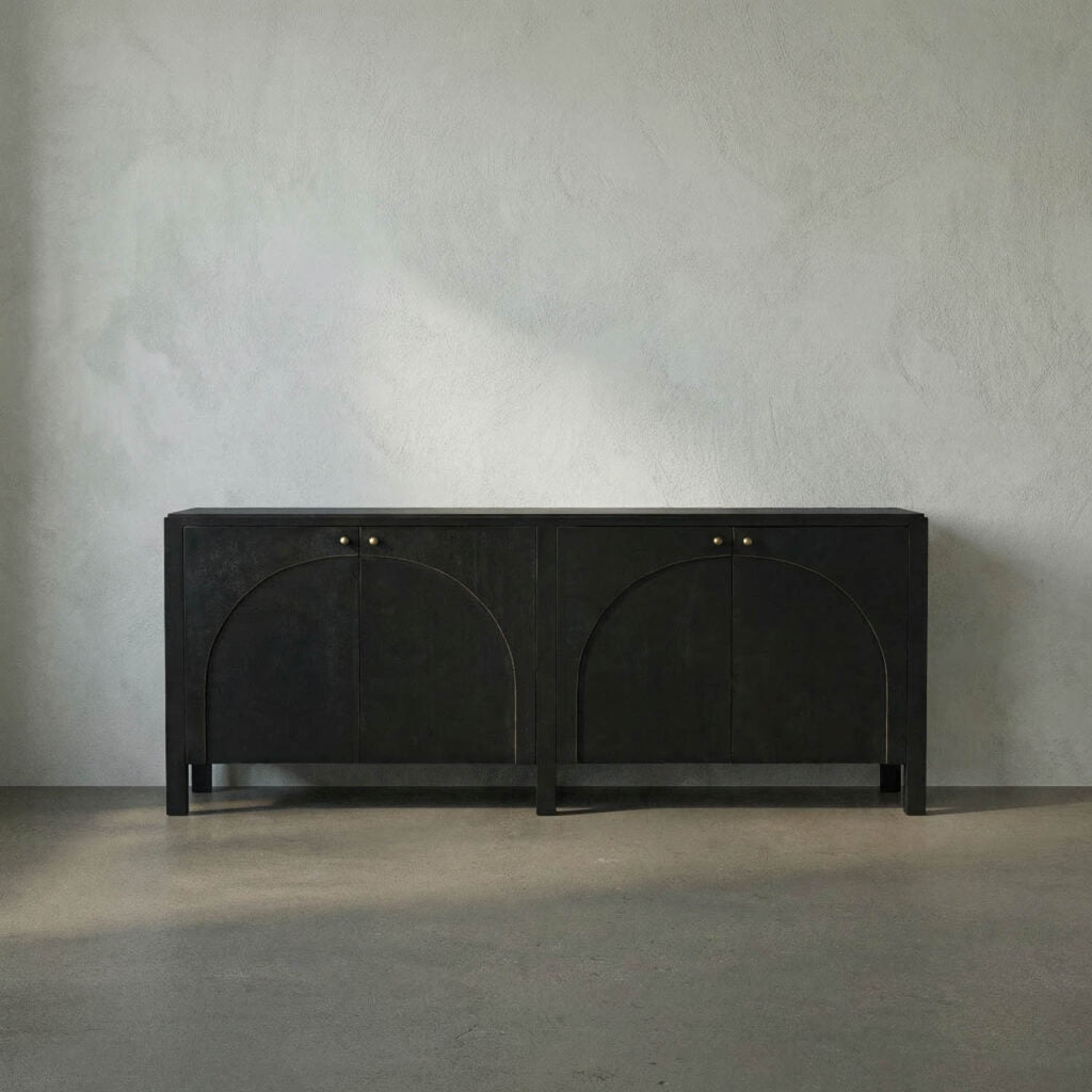 Noir Weston Sideboard, Hand Rubbed Black With Light Brown Trim