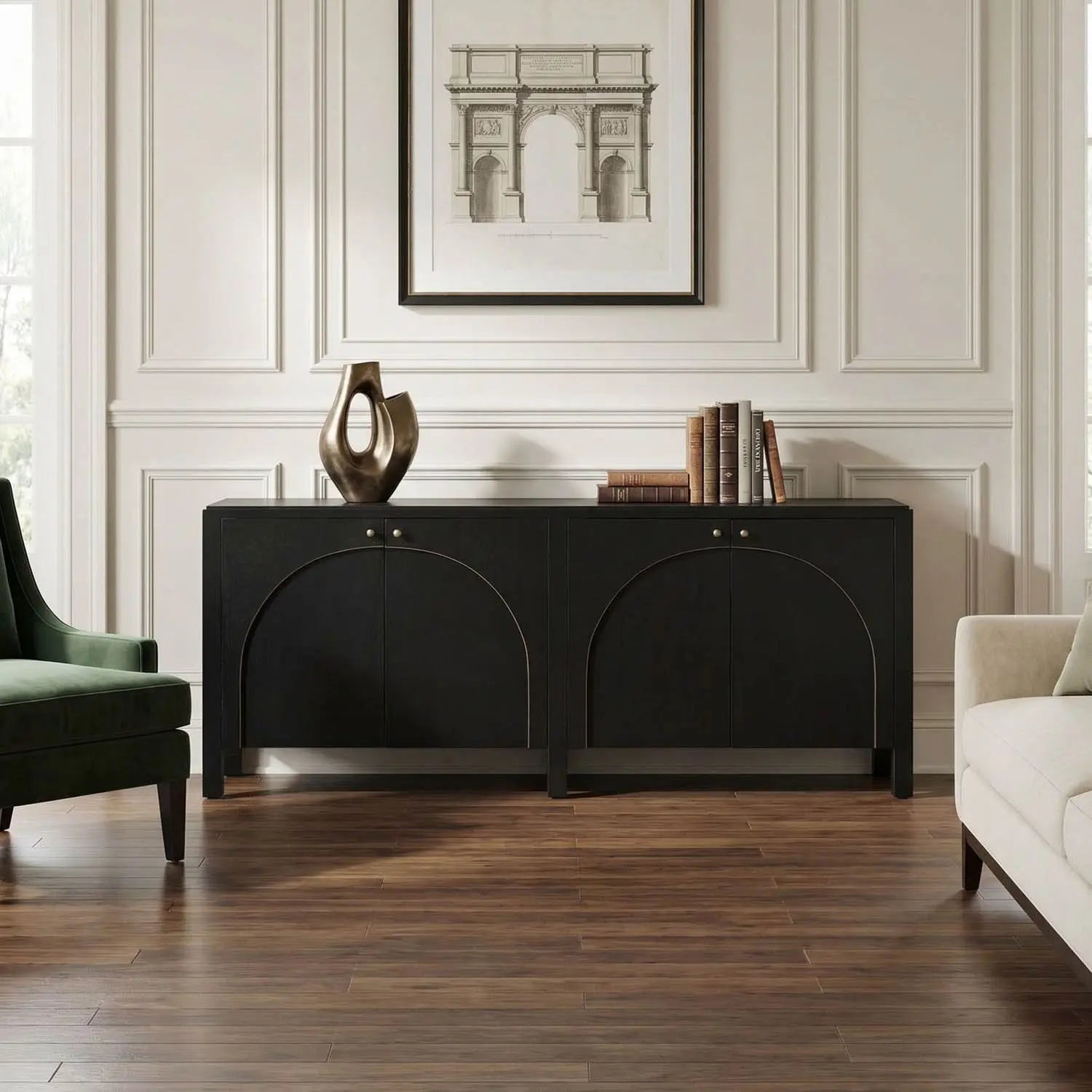 Noir Weston Sideboard, Hand Rubbed Black With Light Brown Trim