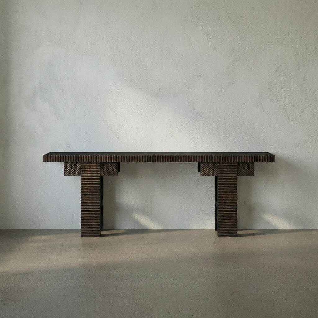Noir Nabu Console, Hand Rubbed Black With Light Brown Trim