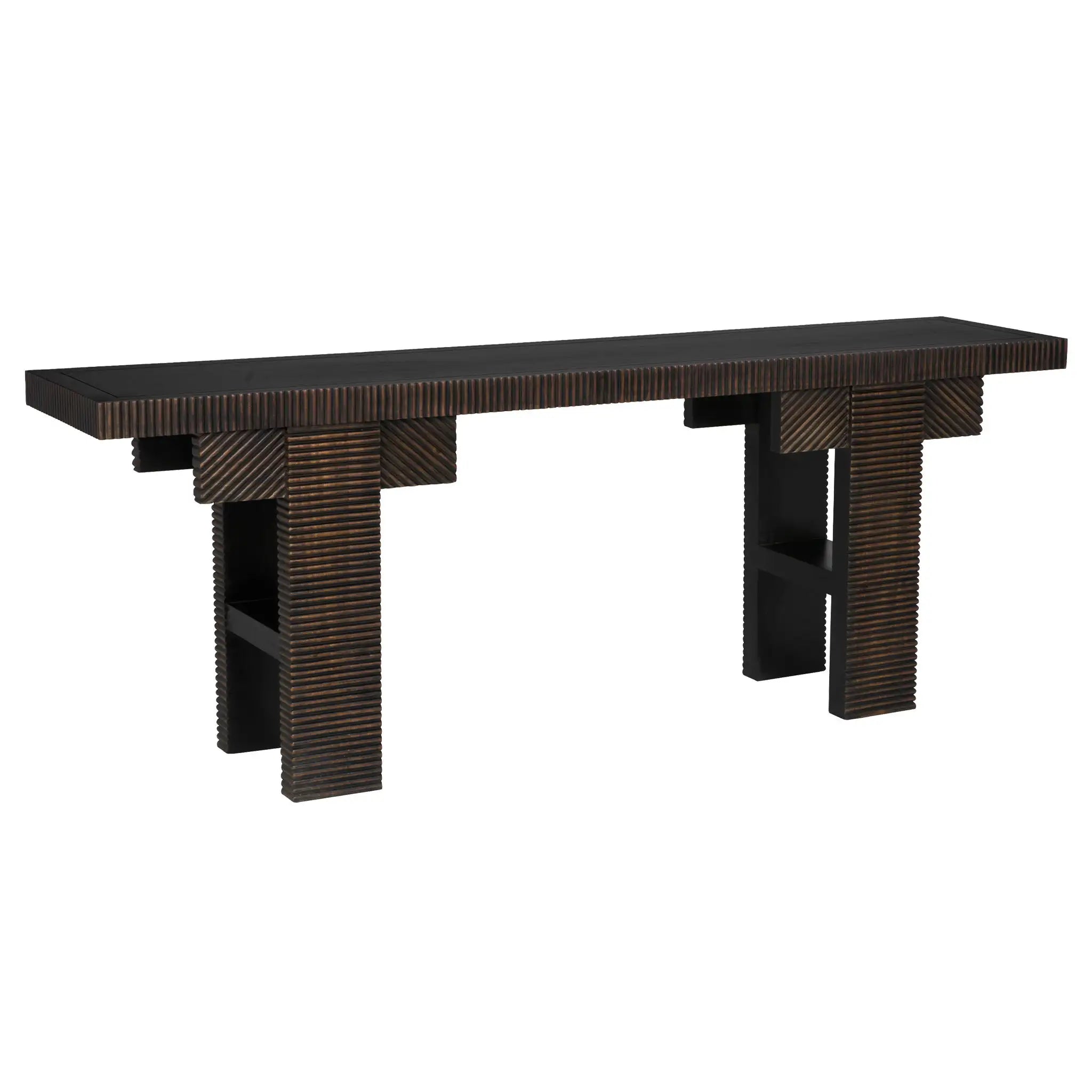 Noir Nabu Console, Hand Rubbed Black With Light Brown Trim