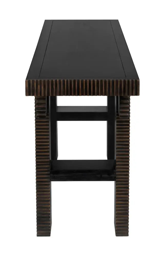 Noir Nabu Console, Hand Rubbed Black With Light Brown Trim