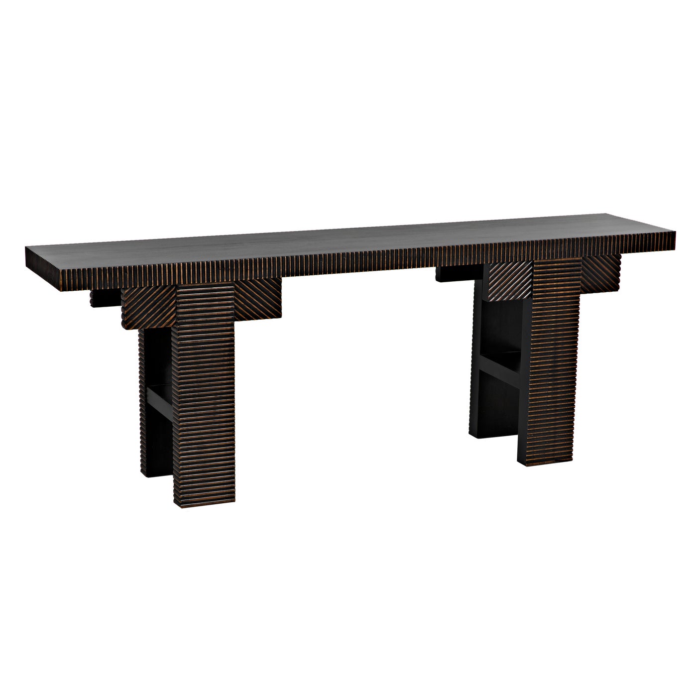 Noir Nabu Console, Hand Rubbed Black With Light Brown Trim
