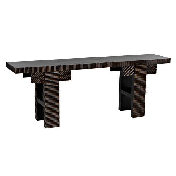 Noir Nabu Console, Hand Rubbed Black With Light Brown Trim