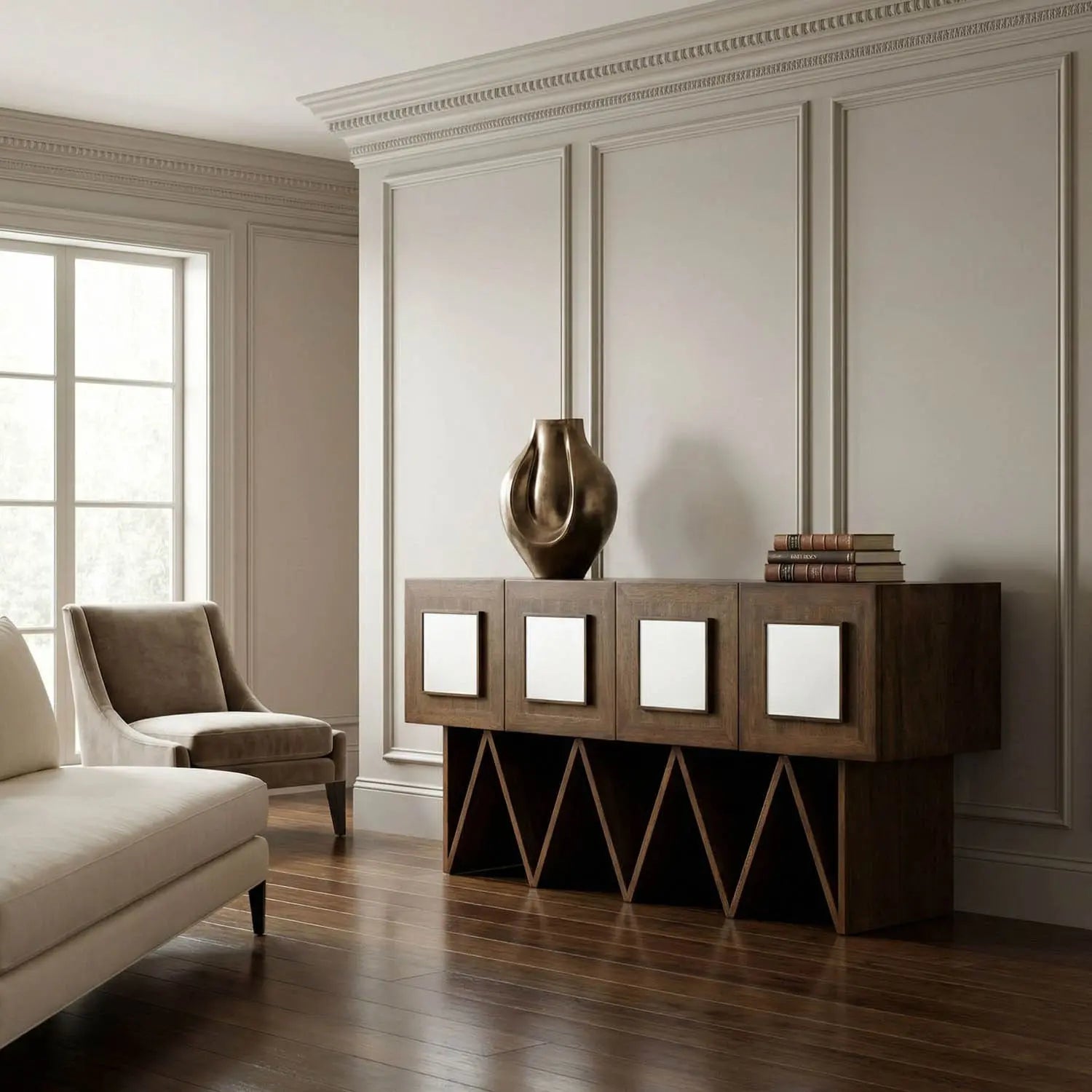 Noir Jean Michel Sideboard, Dark Walnut With Mirror
